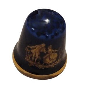Limoges Castel Thimble - Cobalt Blue and Gold Vintage Gold and Blue Thimble